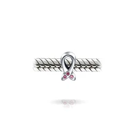 Bling Jewelry Empowering Pink Ribbon Breast Cancer Survivor 3 Cz Cubic Zirconia Charm Bead .925 Sterling Silver