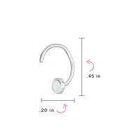 Bling Jewelry Minimalist Round White Created Opal Huggie Geometric Non-Piercing Helix Cartilage Conch Bezel Band Wrap Ear Cuff Earringss .925 Sterling
