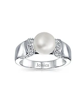 Bling Jewelry Art Deco Style Pave Cz Solitaire White Freshwater Cultured Pearl Promise Ring Silver Plated Brass