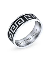 Bling Jewelry Geometric Ancient Fret Greek Key Pattern Flat Eternity Band Ring Black Silver Two Tone Stainless Steel 8MM