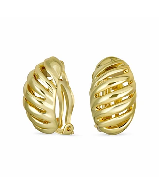 Bling Jewelry Geometric Grooved Twist Shrimp Half Hoop Classic Diagonal Stripe Two Tone Dome Clip On Earrings For Non Pierced Ears Gold Silver P