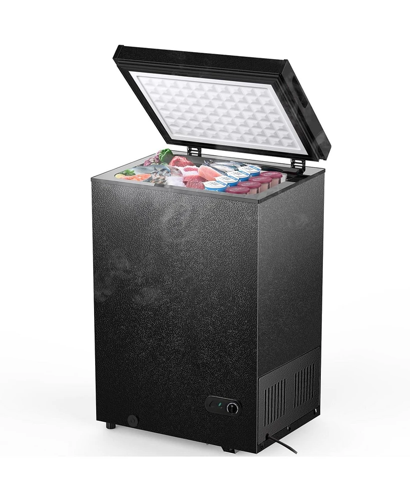 Cowsar 3.5 Cu.Ft Chest Freezer with Removable Basket and Bottom Defrost Water Drain Freestanding Top Open Door, Deep Freezer, Mini Freezer with Adjust
