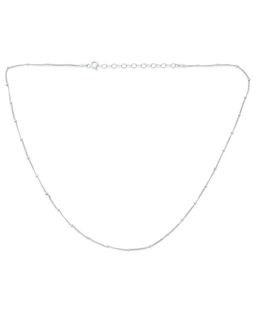 Bling Jewelry Thin Minimalist 1.5MM Sterling Silver Celestial Curb Link with Tiny Stationary Ball Saturn Chain Necklace