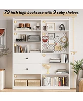 Bookshelf and Bookcase with Pegboard and Deep Drawer