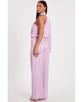Quiz Women's One Sleeved Satin Jumpsuit With Scarf Detail
