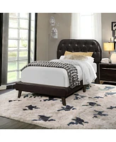 Tufted Upholstered Faux Leather Bed Frame with Padded Headboard