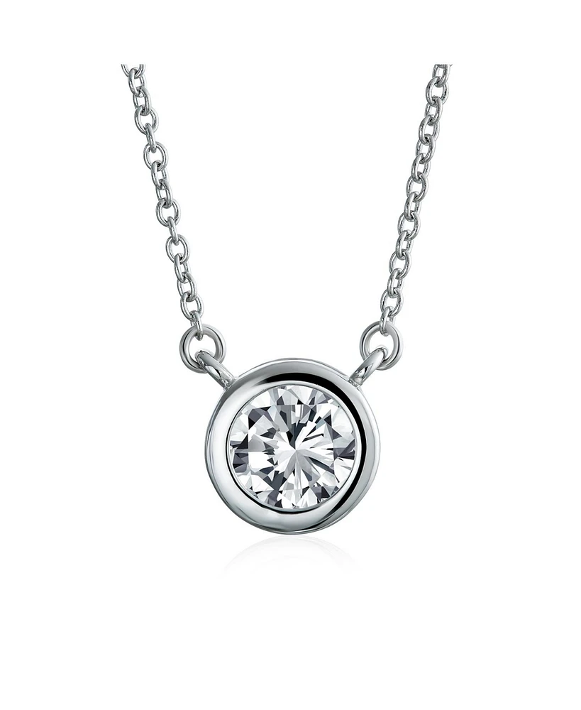 Bling Jewelry 1CT Solitaire Round Cubic Zirconia Cz Bezel Set Pendant Necklace Earrings .925 Sterling Silver