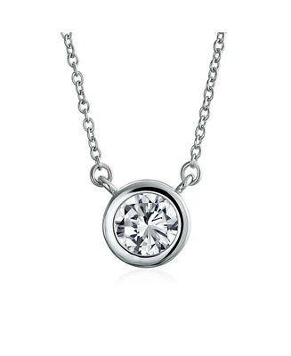 Bling Jewelry 1CT Solitaire Round Cubic Zirconia Cz Bezel Set Pendant Necklace Earrings .925 Sterling Silver