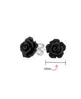 Bling Jewelry Romantic Delicate Pink Blue Yellow Green Black Purple White Red Floral Blooming 3D Carved 10MM Rose Flower Post Stud Earrings Lightweigh