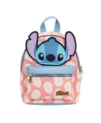 Disney Stitch Applique Character Head Pink Dress Pattern 10.6" Mini Backpack
