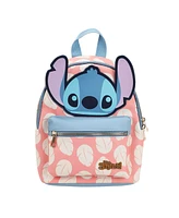 Disney Stitch Applique Character Head Pink Dress Pattern 10.6" Mini Backpack