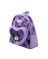 Kuromi & Baku Hearts 10" Purple Checkered Women's Mini Backpack