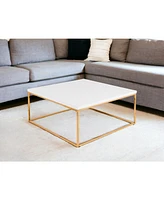 35" White And Gold Metal Square Coffee Table