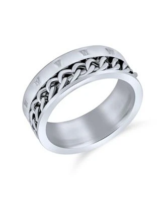 Bling Jewelry Biker Rope Chain Cable Atlas Numeral Band Ring Oxidized Silver Tone Stainless Steel 8MM Wide