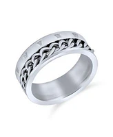 Bling Jewelry Biker Rope Chain Cable Atlas Numeral Band Ring Oxidized Silver Tone Stainless Steel 8MM Wide