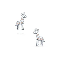 Bling Jewelry Tiny Delicate Pink Enamel Zoo Animal Giraffe Stud Earrings .925 Sterling Silver