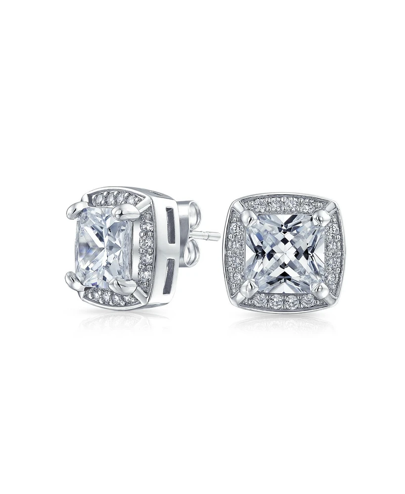 Bling Jewelry Fashion Statement Square Cushion Cut Cubic Zirconia Cz Stud Earrings Rose Gold Plated