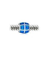 Bling Jewelry Aqua Blue Opal Inlay Barrel Charm Bead Sterling Silver European Bracelet