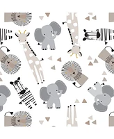 Lambs & Ivy Baby Jungle Safari Cotton White/Gray Elephant/Lion Fitted Mini Crib Sheet
