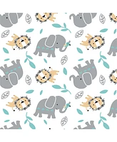 Bedtime Originals Baby Jungle Fun White/Gray/Blue Elephant & Lion Fitted Crib Sheet