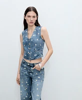 Mango Women's Embroidered Floral Crop Vest