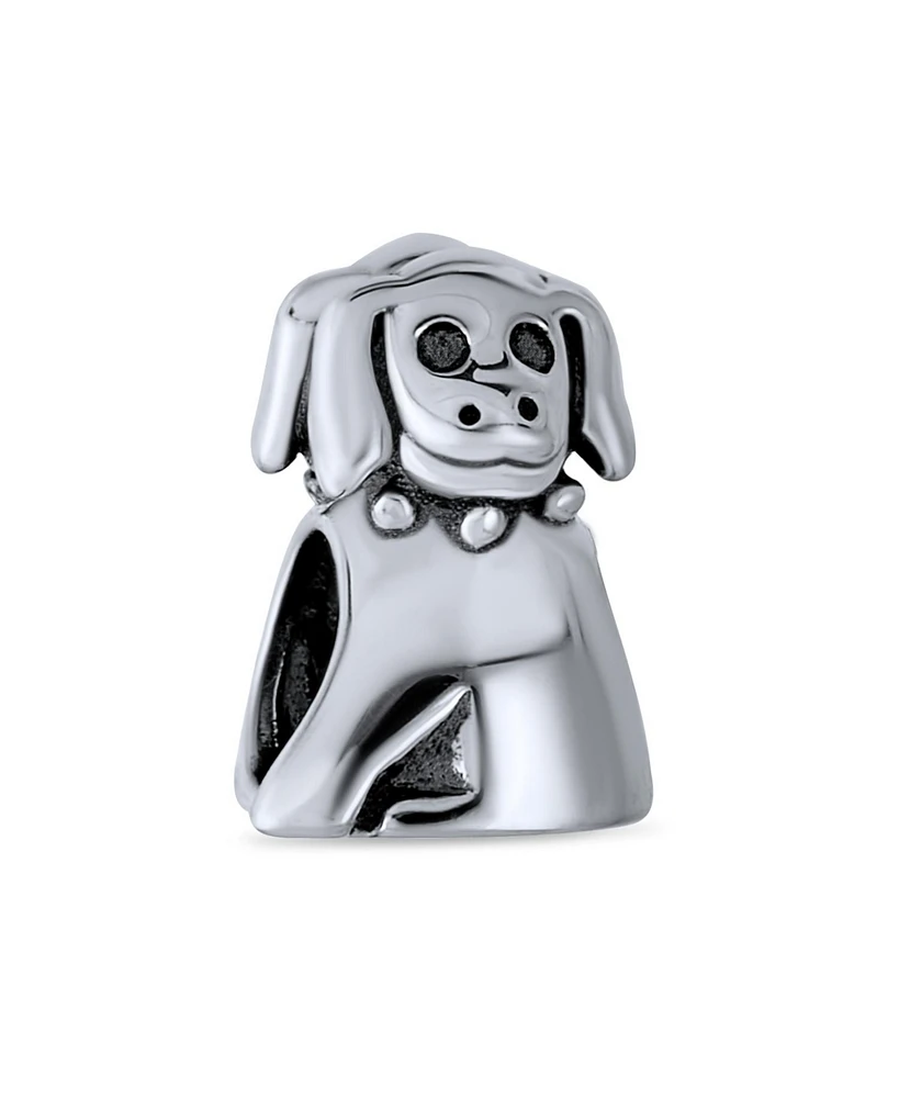 Bling Jewelry Puppy Pet Animal Lover Sitting Dog Charm Bead Oxidized .925 Sterling Silver Fits European Bracelet