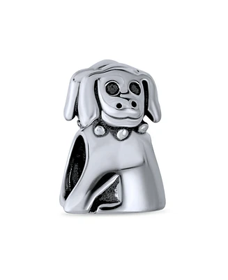 Bling Jewelry Puppy Pet Animal Lover Sitting Dog Charm Bead Oxidized .925 Sterling Silver Fits European Bracelet