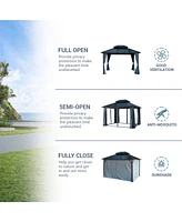 10'x12' Hardtop Gazebo, Steel Roof, Aluminum Frame, Curtains & Netting