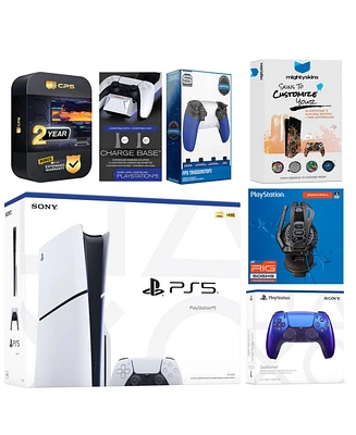 Sony Playstation 5 Slim Disc with Extra Cosmic Red Controller, Plantronics Headset, Trigger Stop Kit, Charge Dock and MightySkins Decal Voucher + 2 Ye
