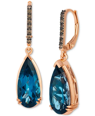 Le Vian Chocolatier Deep Sea Blue Topaz (7 ct. t.w.) & Chocolate Diamond (1/8 ct. t.w.) Earrings in 14k Rose Gold