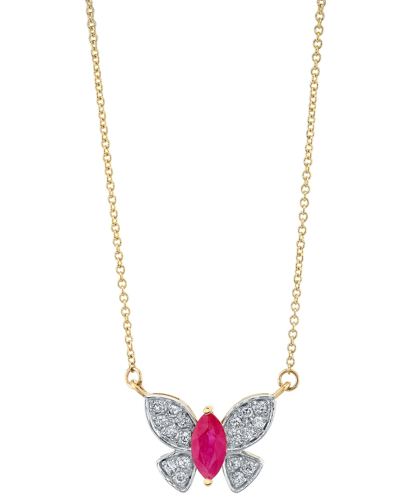 Ruby (1/2 ct. t.w.) & Diamond (1/5 ct. t.w.) Butterfly 18" Pendant Necklace in 14k Yellow Gold