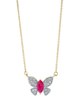 Ruby (1/2 ct. t.w.) & Diamond (1/5 ct. t.w.) Butterfly 18" Pendant Necklace in 14k Yellow Gold