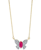 Ruby (1/2 ct. t.w.) & Diamond (1/5 ct. t.w.) Butterfly 18" Pendant Necklace in 14k Yellow Gold