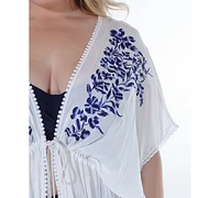 Ravyia Plus Tie-Waist Embroidered Cover-Up Dress
