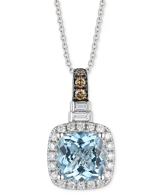 Le Vian Sea Blue Aquamarine (1-7/8 ct. t.w.) & Diamond (1/2 ct. t.w.) Halo Adjustable 20" Pendant Necklace in 14k White Gold