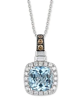 Le Vian Sea Blue Aquamarine (1-7/8 ct. t.w.) & Diamond (1/2 ct. t.w.) Halo Adjustable 20" Pendant Necklace in 14k White Gold