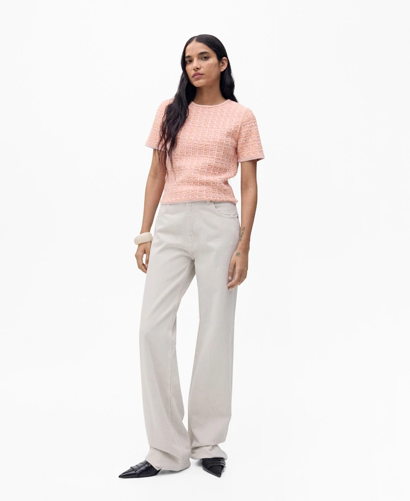 Mango Women's Tweed Short Sleeve Sweater