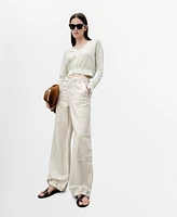 Mango Women's Semi-Transparent Cropped Knitted Cardigan Sweater