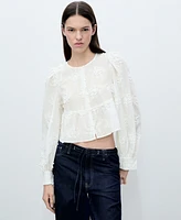 Mango Women's Flower-Embroidered Cotton Blouse