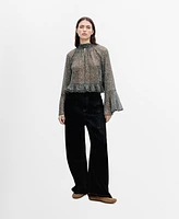 Mango Women's Ruffled Floral-Print Blouse