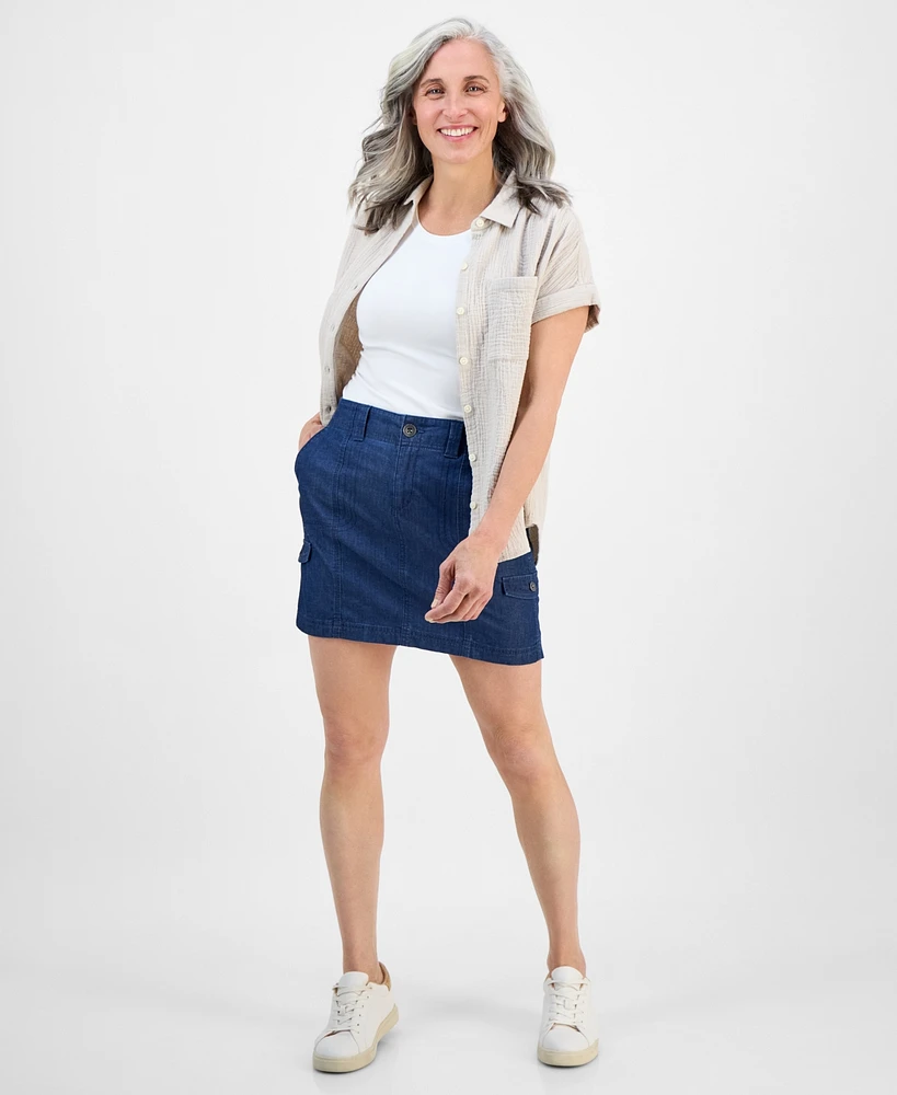 Style & Co Petite Chambray Zig-Zag Mini Skirt, Exclusively at Macy's