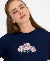Rebellious One Juniors' Good Vibes Rose Graphic T-Shirt