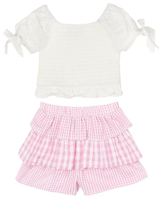Rare Editions Baby Girls 2-Piece Puff Sleeves and Seersucker Short Set