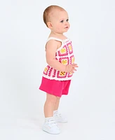Rare Editions Baby Girls 2-Piece Granny Square Crochet and Short Set