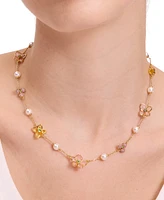 kate spade new york Gold-Tone Pastel Petals Scatter Necklace, 16" + 3" extender