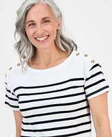Style & Co Petite Nautical Stripe Button Cotton T-Shirt, Exclusively at Macy's
