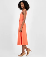 Tahari Asl Petite Square-Neck Belted Sleeveless Dress