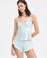 I.n.c. International Concepts Women's Lace-Trim Satin Cami Flutter Short Set, Exclusively at Macy's
