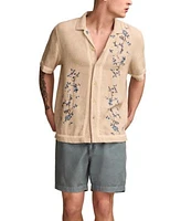 Lucky Brand Mens Regular Fit Floral Embroidered Button Down Camp Shirt Classic Fit 7 Drawstring Shorts
