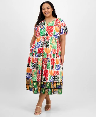 julia jordan Plus Puff-Sleeve Printed Midi Dress